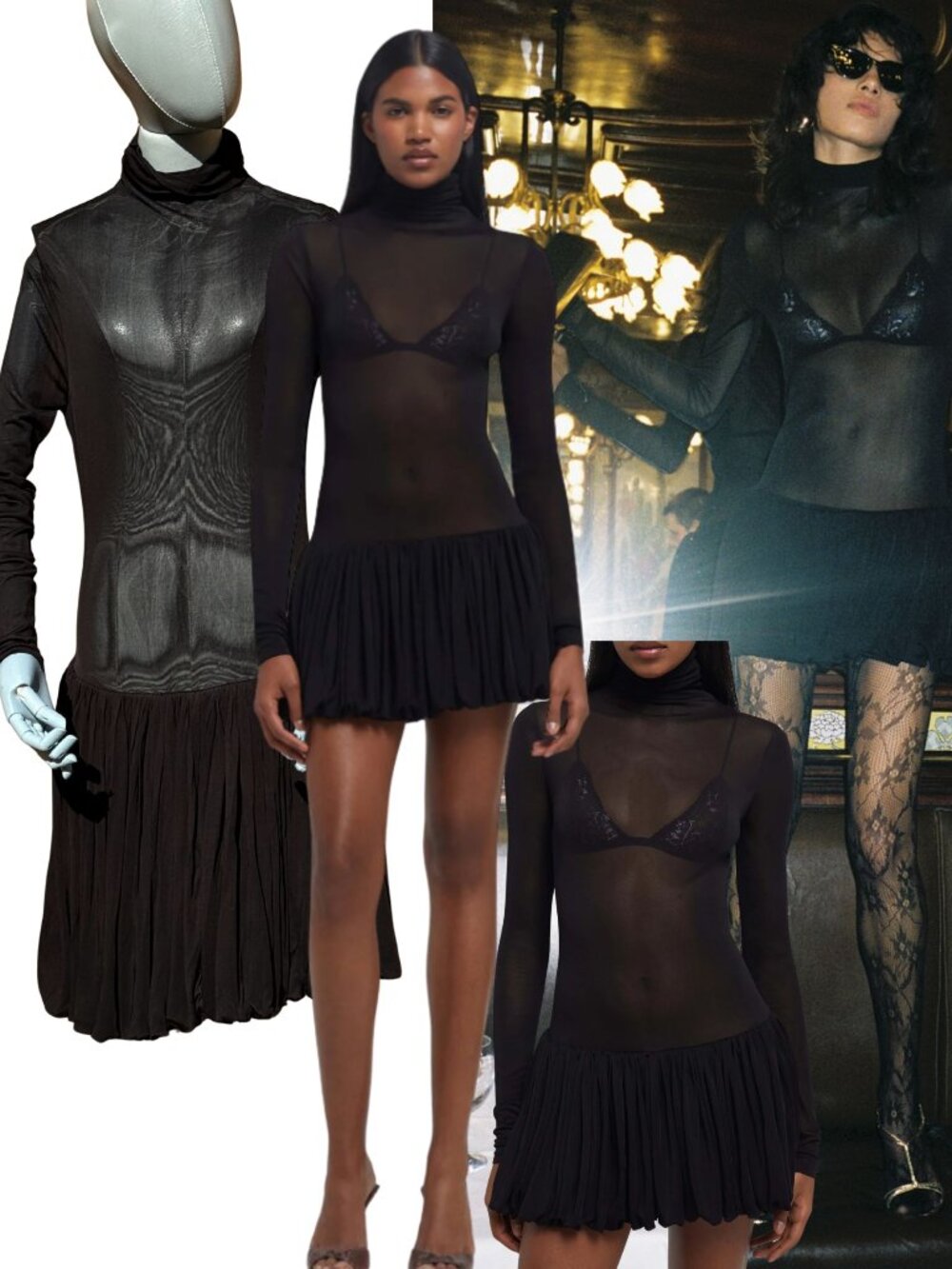 🆕 RAT & BOA 🧿 NWOT Lui Sheer Mesh Long Sleeve Mini Dress, Black - Sz L